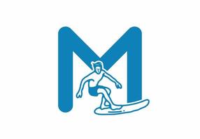 Man surfing line art illustration with M initial letter vector