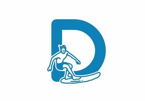 Man surfing line art illustration with D initial letter vector