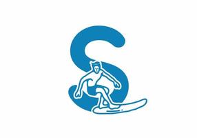 Man surfing line art illustration with S initial letter vector