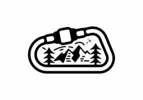 Line art style of carabiner and mountain illustration