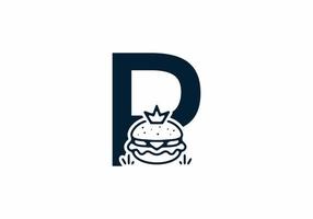 Merger shape of P initial letter with burger and crown vector