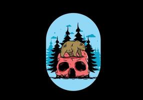 Big bear walking on skull head illustration vector