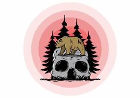 Big bear walking on skull head illustration vector