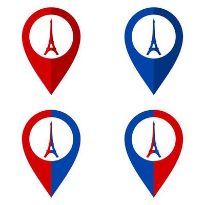 set of map pointers. flat map marker icon with eiffel tower icon. vector illustration isolated on white background