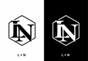 LN black and white initial letter in hexagon shape vector