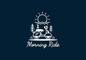 Morning ride scooter line art illustration vector