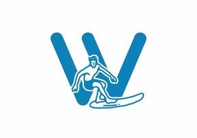 Man surfing line art illustration with W initial letter vector