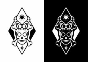 Line art of skull and horn black and white vector