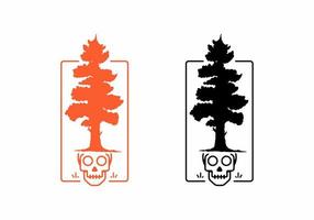 arte lineal de cráneo y árbol grande vector