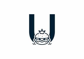 Merger shape of U initial letter with burger and crown vector