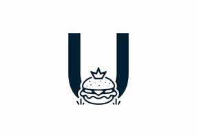 Merger shape of U initial letter with burger and crown vector