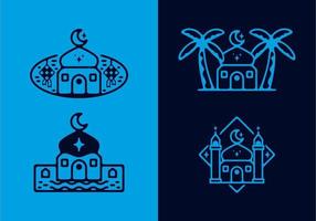 Mosque collection set in bright and dark blue color vector