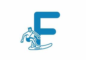 Man surfing line art illustration with F initial letter vector