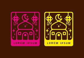 Mosque and ketupat in rectangle shape flat illustration pink and yellow color vector