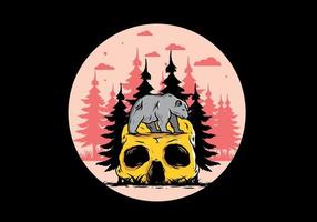 Big bear walking on skull head illustration vector