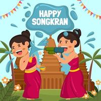 Children Playing Water in Songkran Day Concept vector