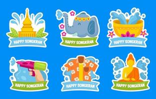 Set of Songkran Day Stickers vector