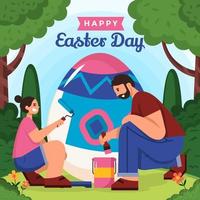 Decorating Egg with Family on Easter Day Concept vector