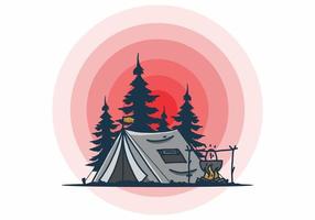 Camping and cooking in nature illustration vector