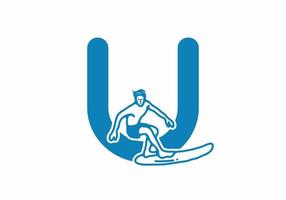 Man surfing line art illustration with U initial letter vector