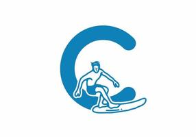 Man surfing line art illustration with C initial letter vector