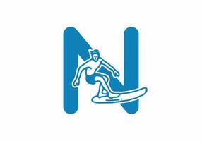 Man surfing line art illustration with N initial letter vector