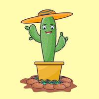 cactus with summer hat illustration vector