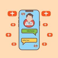 médico en línea vector ilustración concepto paciente consulta al médico a través de teléfono inteligente