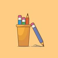 Some pencils in a cup. Flat Design. Illustration. Vector