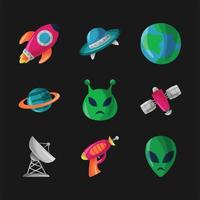 colección de iconos de doodle de ciencia ficción espacial vector