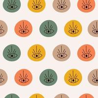 Abstract seamless pattern with open eyes in round colorful shapes on pastel background. Vector hand drawn illustration.