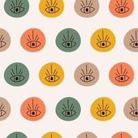 Abstract seamless pattern with open eyes in round colorful shapes on pastel background. Vector hand drawn illustration.