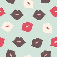 Vector seamless pattern with colored lips in hand drawn style on mint background. Modern design for wallpaper, textile, wrapping paper, fabric, Valentine's Day, beauty salon, cosmetics