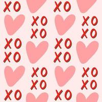 Cute romantic XOXO brush lettering symbol and hearts seamless pattern on a light background. Vector hand drawn illustration