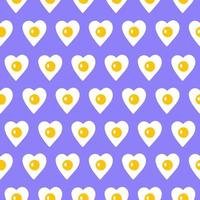 Cute romantic seamless pattern with heart-shaped fried eggs on a blue background. Modern minimal flat design vector