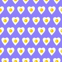 Cute romantic seamless pattern with heart-shaped fried eggs on a blue background. Modern minimal flat design vector