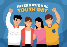 día internacional de la juventud con niños y niñas de pie juntos vector