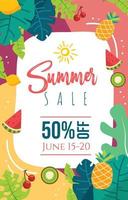 Colorful Summer Sale Poster with Tropical Fruit and Foral Elements vector