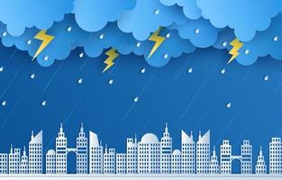 Paper Art Rain Clouds on The City vector