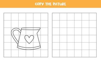 Copy the picture of black and white watering can. Logical game for kids. vector