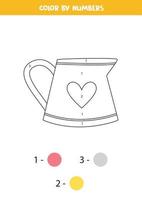 Color cute watering can by numbers. Worksheet for kids. vector