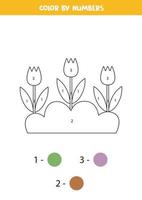 Color cute tulip by numbers. Worksheet for kids. vector