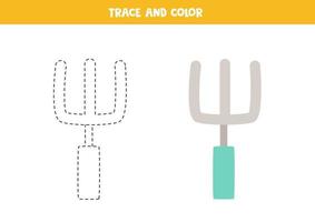 Trace and color cartoon hand fork. Worksheet for children. vector