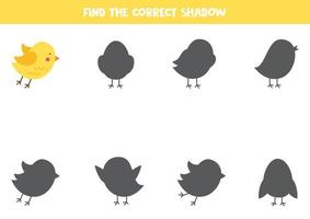 Find the correct shadow of cute bird. Logical puzzle for kids. vector