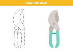 Trace and color cartoon hand fork. Worksheet for children. vector