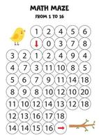 Get cute bird to the branch by counting to 16. vector