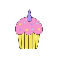 ilustración vectorial de muffin de unicornio lindo aislado sobre fondo blanco. vector