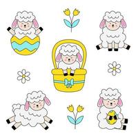 Cute Easter sheep on white background in cartoon style. vector