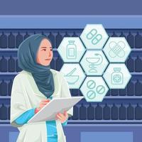 concepto de farmacéutica femenina hijabi vector