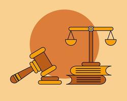 Law Concept. There are many books and Scales of justice in cartoon vector style for your design.